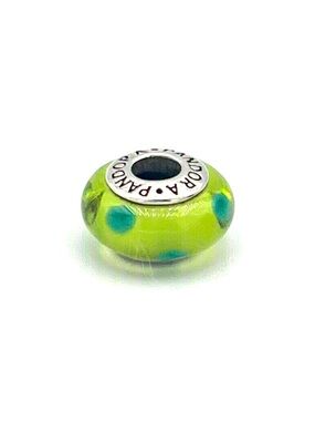 Pandora Retired Polka Dots Lime Green with Teal Dots Murano Glass S925 790613